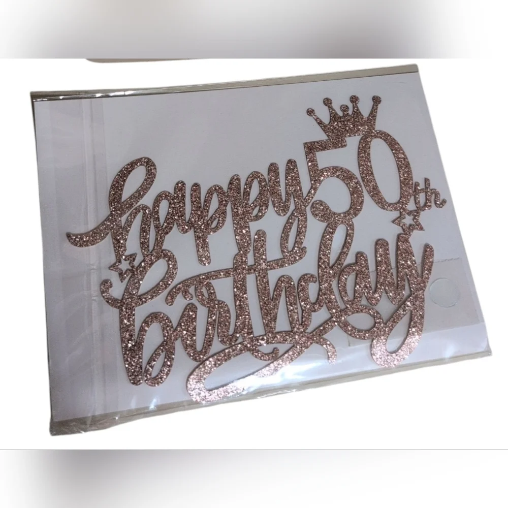Happy 50th Birthday Glitter Cake Topper And Number Candles 50 Rose Gold